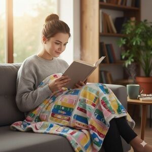 Kirkland’s Home Colorful Book Plush Throw Blanket Multicolor